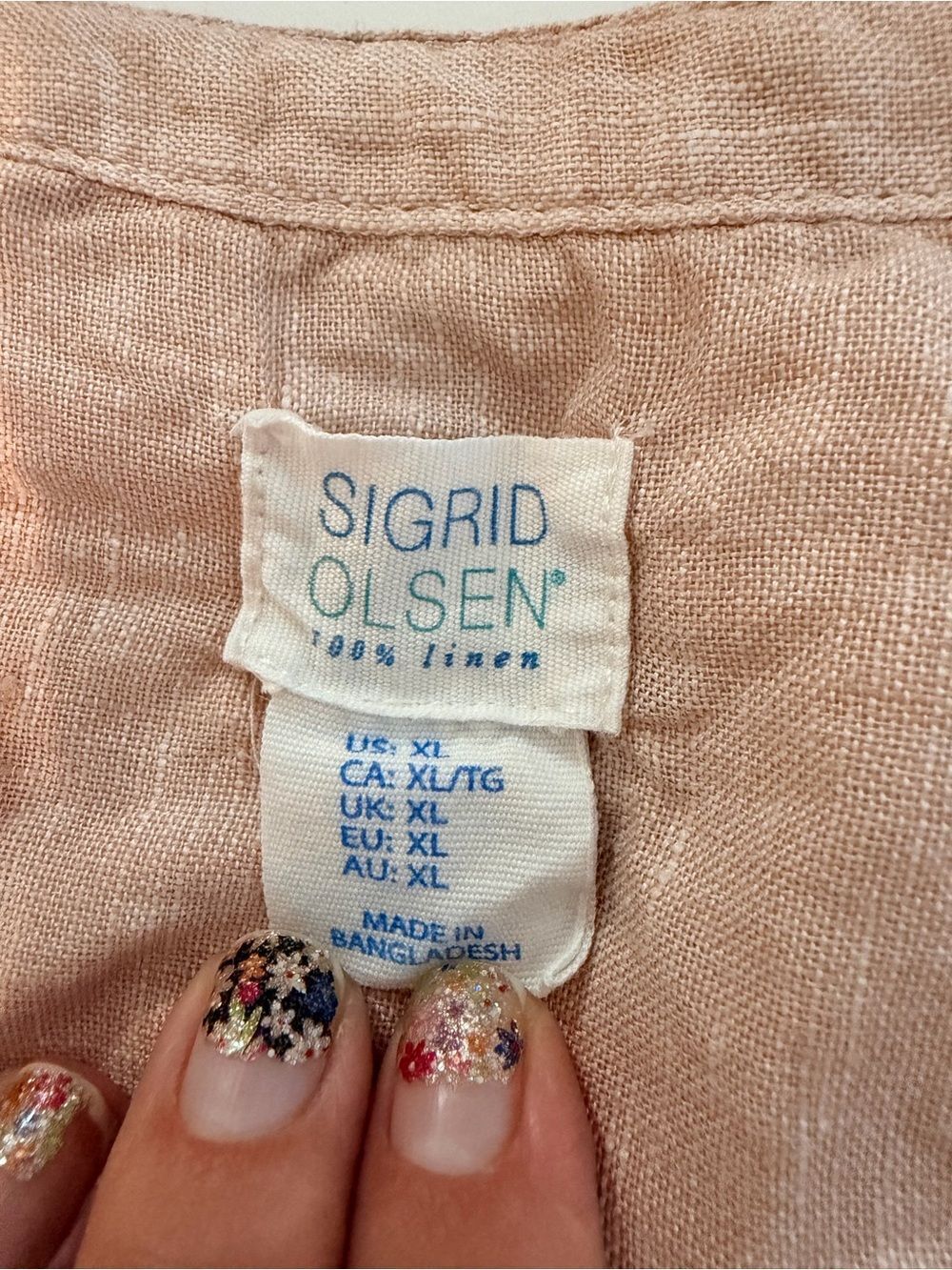 Sigrid Olsen Linen Oversized Button Up Shirt Size XL Light Pink Long Sleeve - Picture 8 of 9